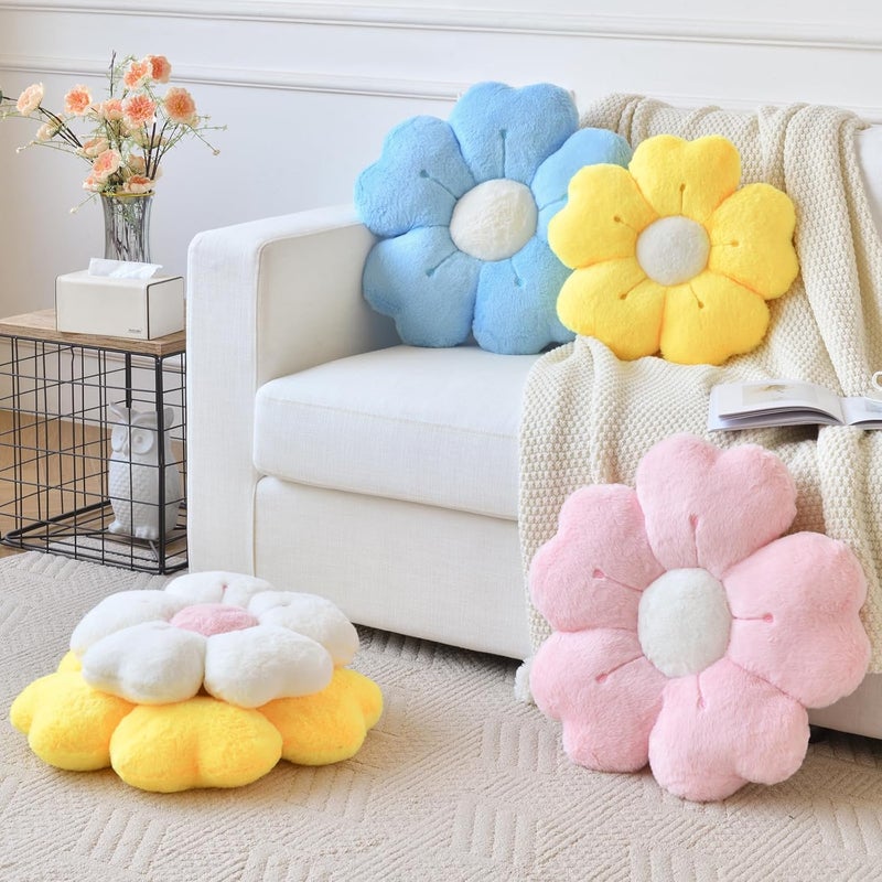 Ddliury Flower Pillow, Flower Shaped Pillow Decorative Throw Pillows for Bed Couch, Cute Daisy Pillow Dorm Decor Floor Seating Cushion (White, 19.6 Inches) - Image 5